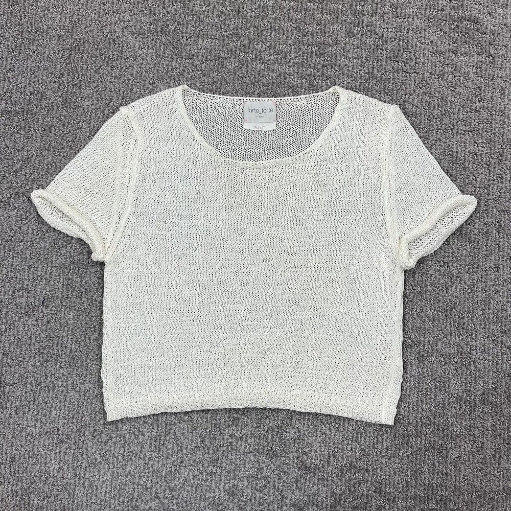 Forte Forte Top Womens 4 White Open Knit Cropped Sheer Italy Summer Minimalist
